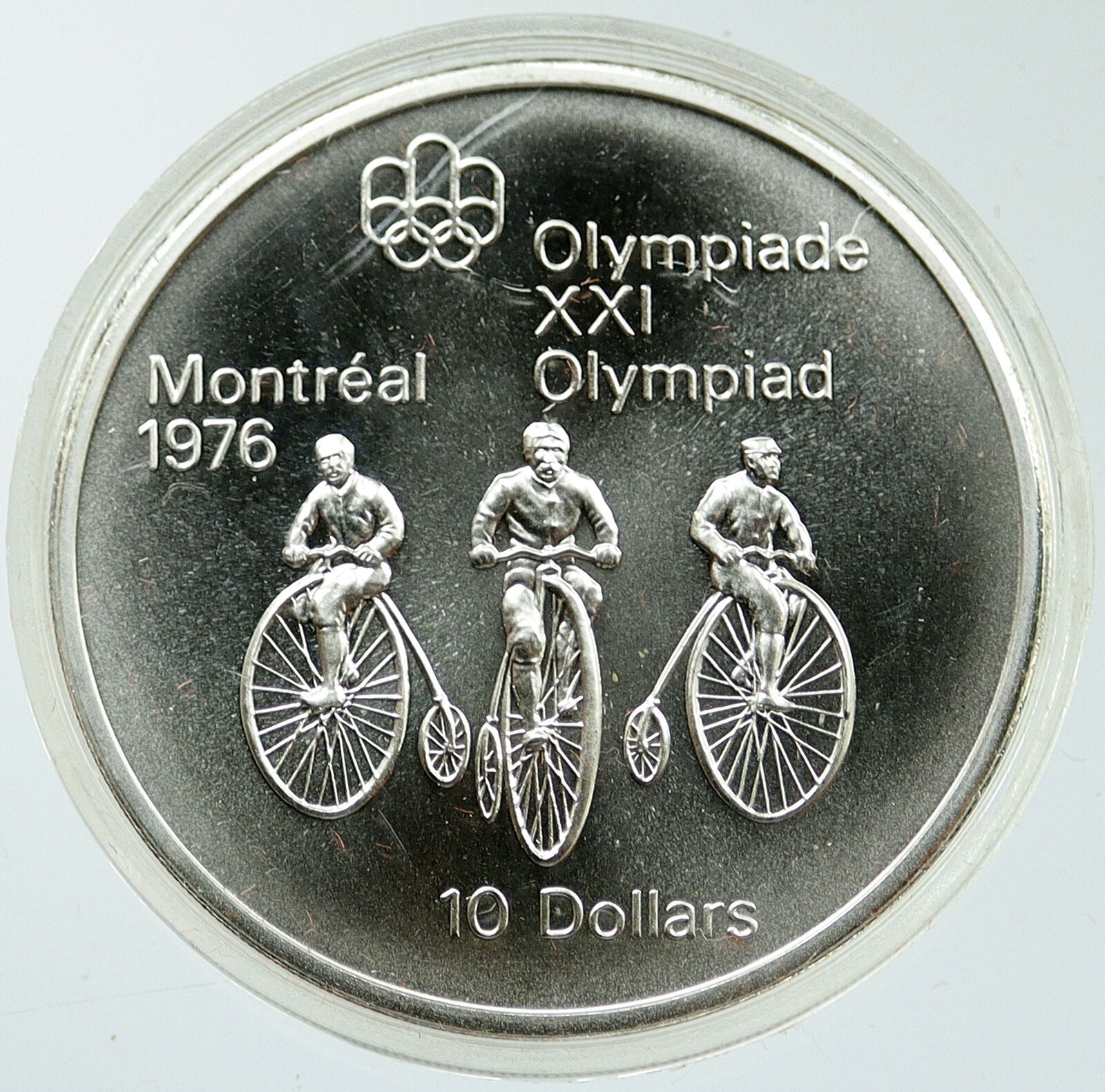 1974 CANADA UK Elizabeth II Olympics Montreal Cycle BU Silver 10 Coin i116878
