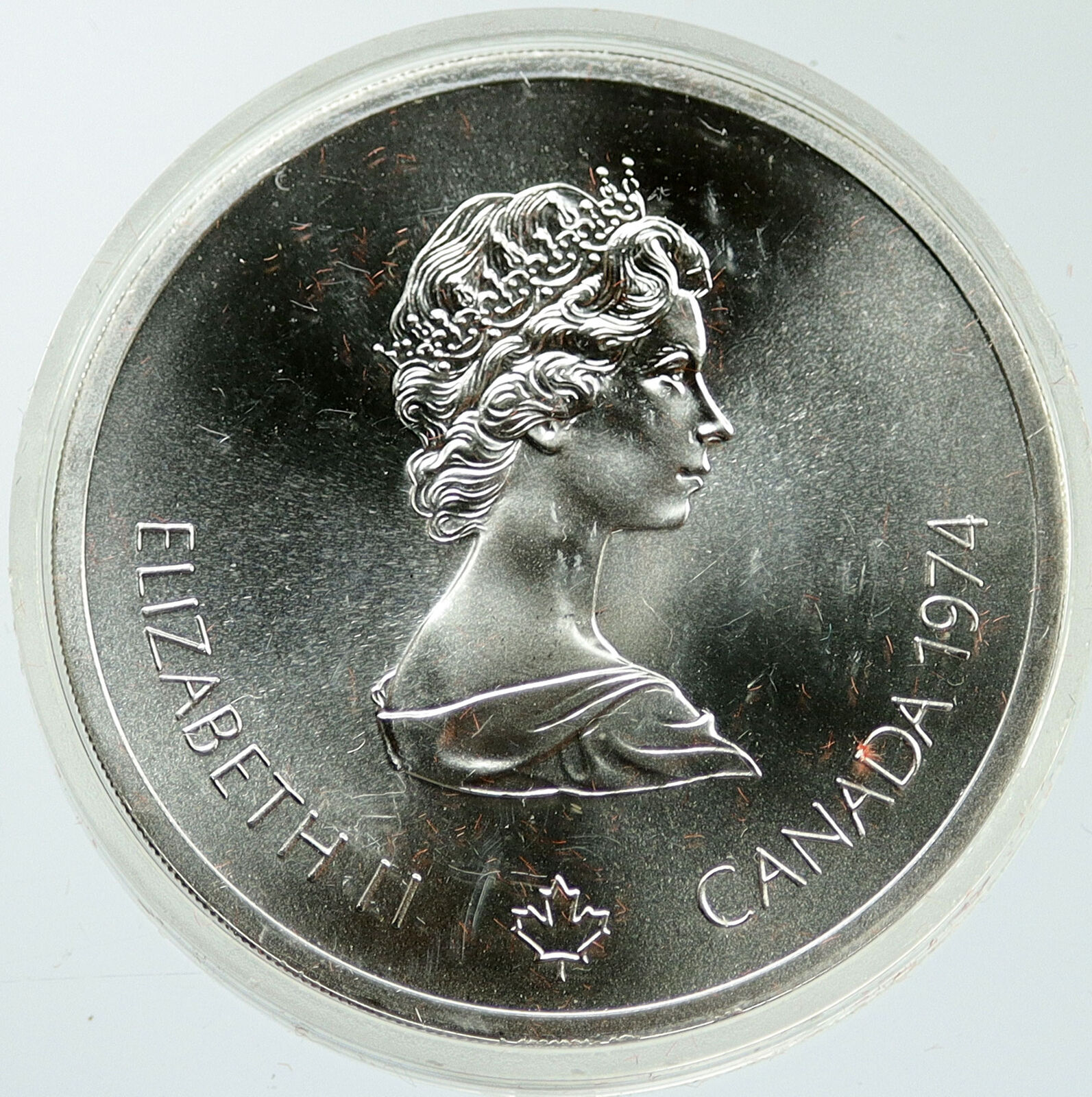 1974 CANADA UK Elizabeth II Olympics Montreal Cycle BU Silver 10 Coin i116878