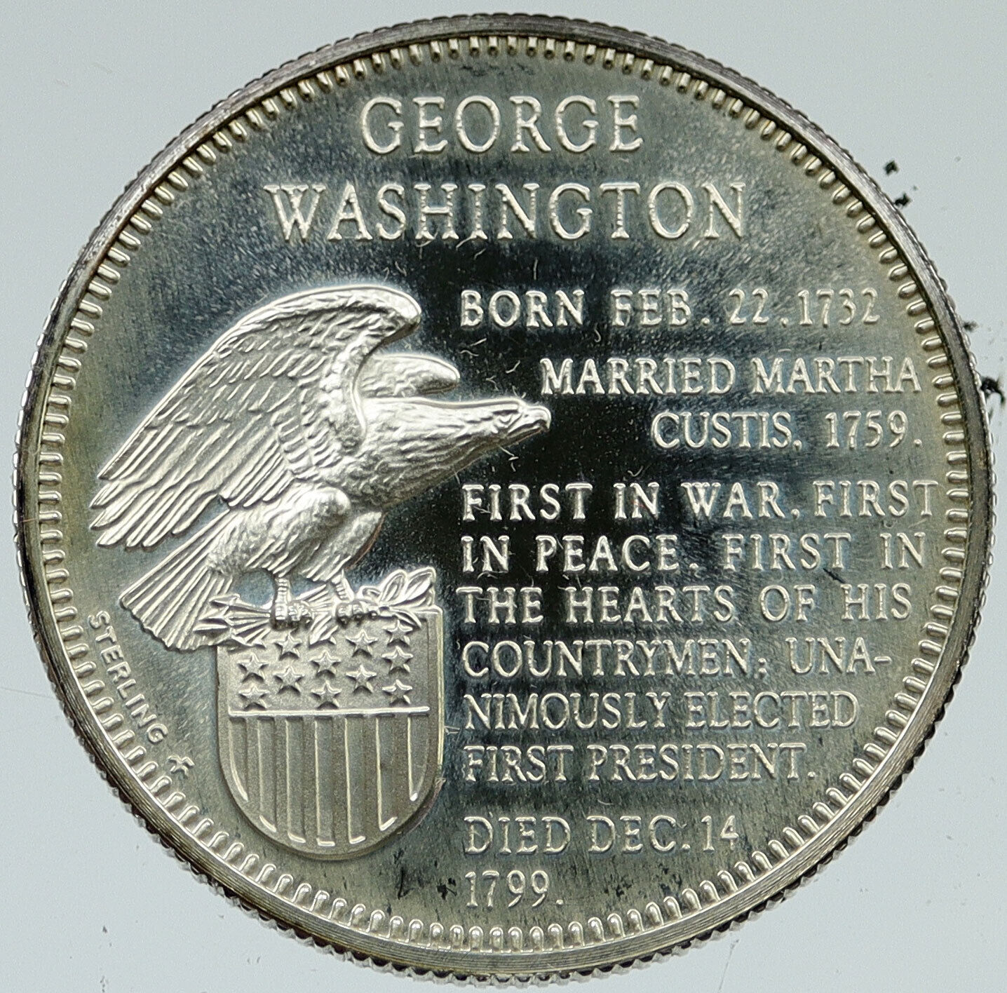 1970 US United States PRESIDENT GEORGE WASHINGTON FM Proof Silver Medal i116603