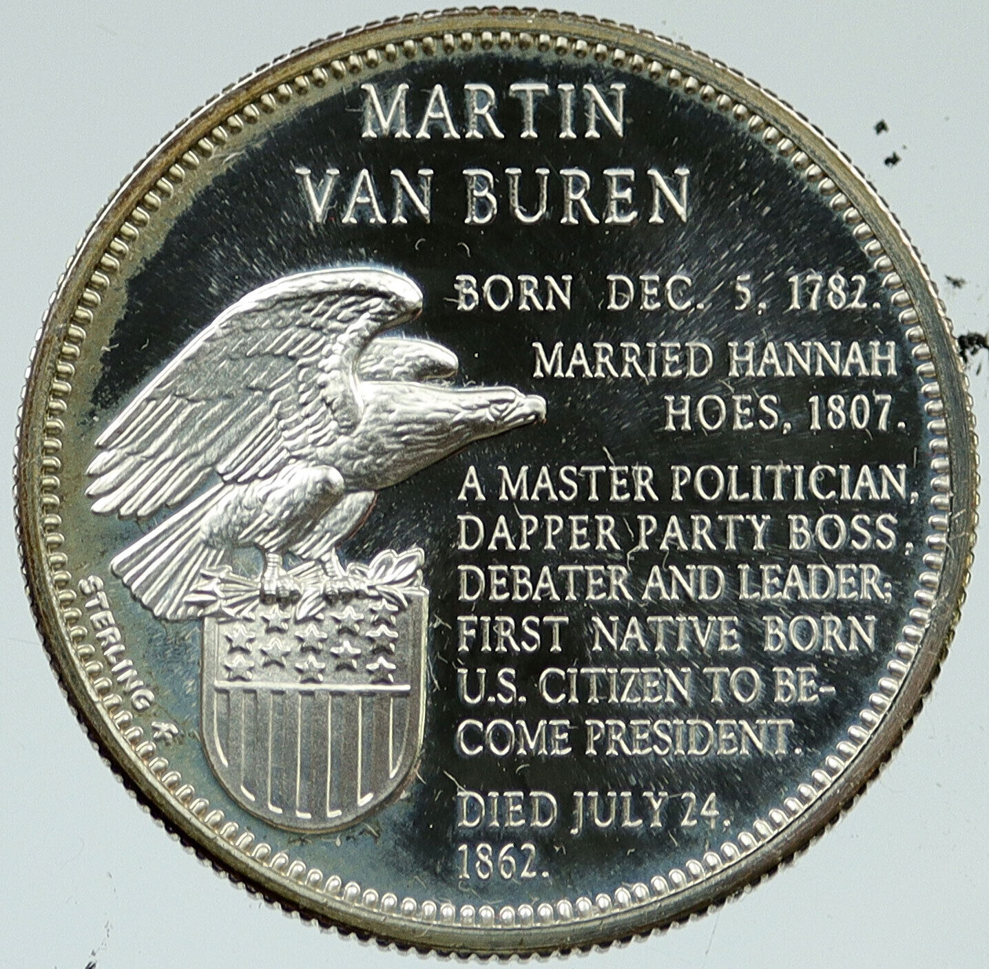 1970 US United States PRESIDENT MARTIN VAN BUREN FM Proof Silver Medal i116604