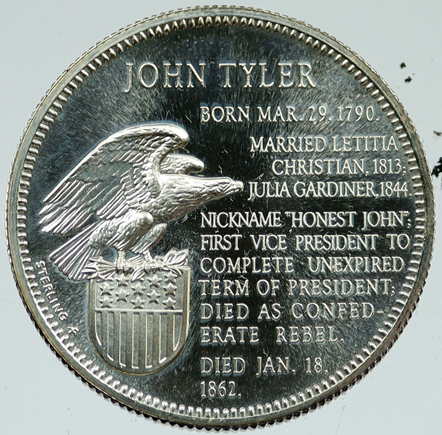 1970 US United States PRESIDENT JOHN TYLER Vintage FM Proof Silver Medal i116606