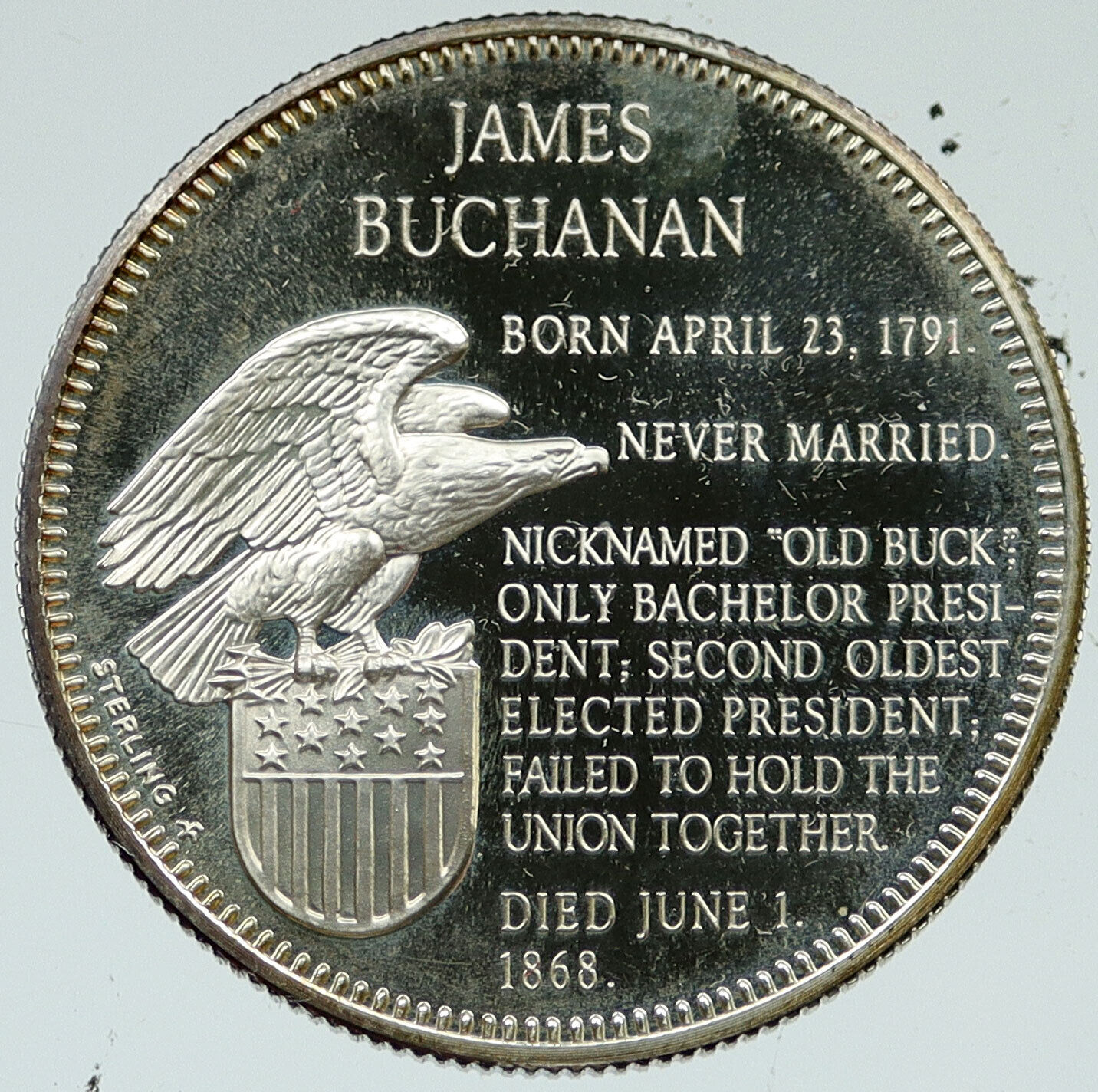 1970 US United States PRESIDENT JAMES BUCHANAN Old FM Proof Silver Medal i116609