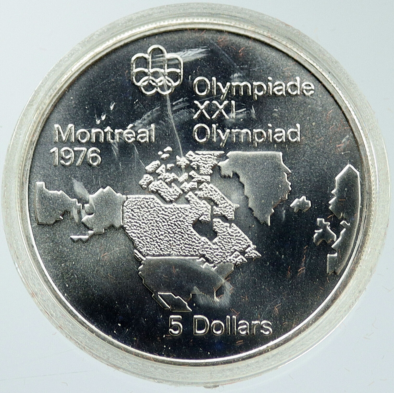 1973 CANADA Elizabeth II Olympics Montreal World Map BU Silver $5 Coin i116875