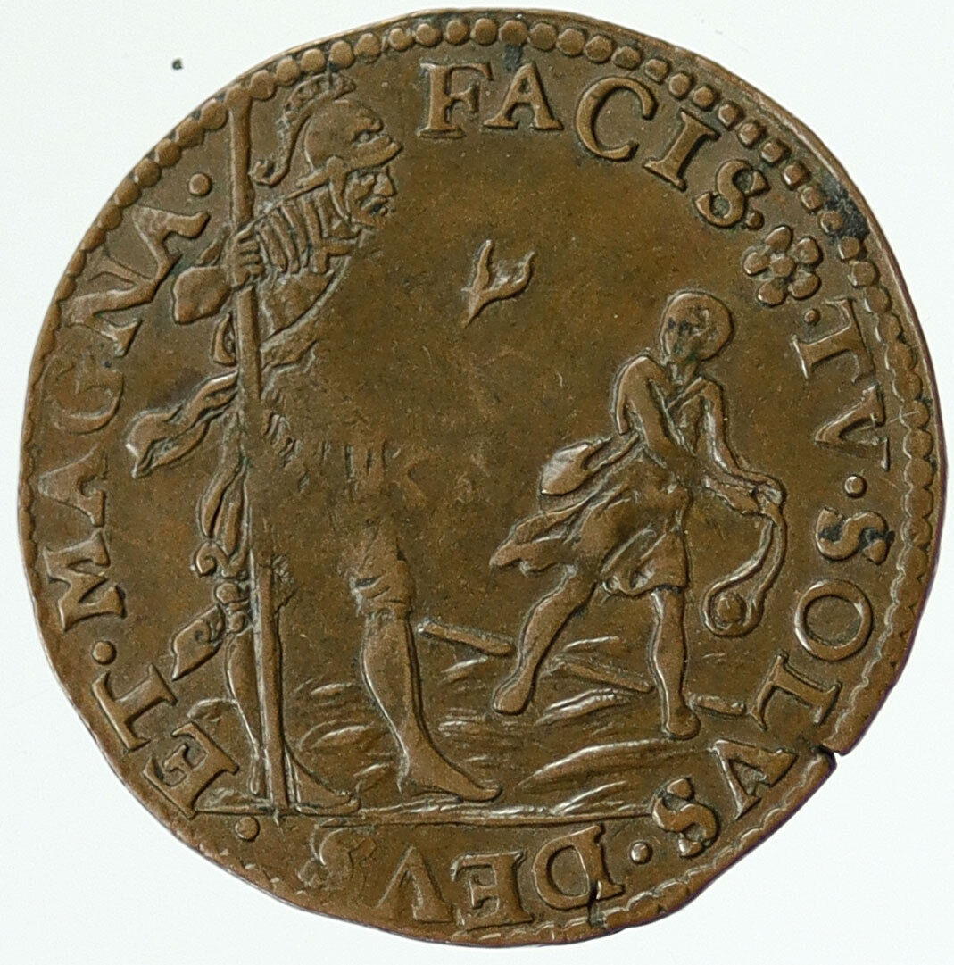1578 NETHERLANDS vs SPANISH David and Goliath Antique OLD Jeton Coin i117000