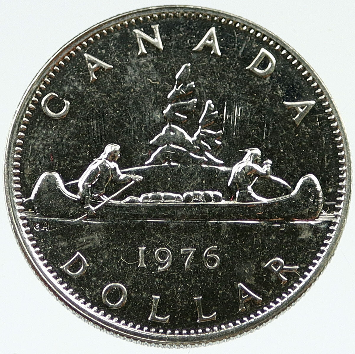 1975 CANADA UK Queen Elizabeth II Voyagers Canoe VINTAGE OLD Dollar Coin i117007
