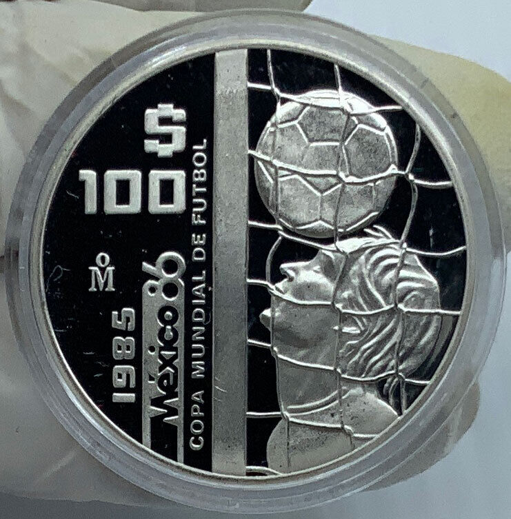 1985 MEXICO FIFA World Cup 1986 Football Soccer Proof Silver $100 Coin i116498