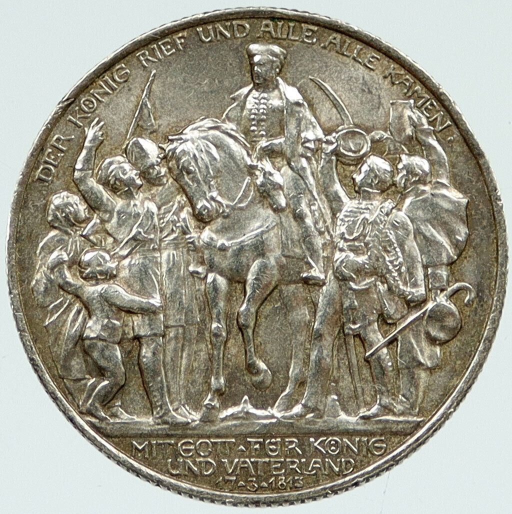 1913 PRUSSIA KINGDOM Germany WILHELM II Victory Napoleon Silver 2M Coin i117011