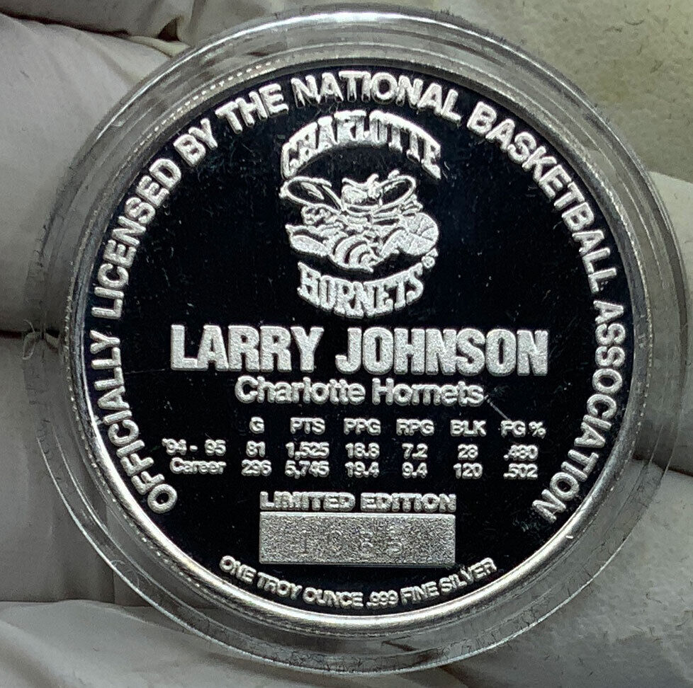 1995 US USA Hornets NBA Larry Johnson BASKETBALL Old Proof Silver Medal i116504