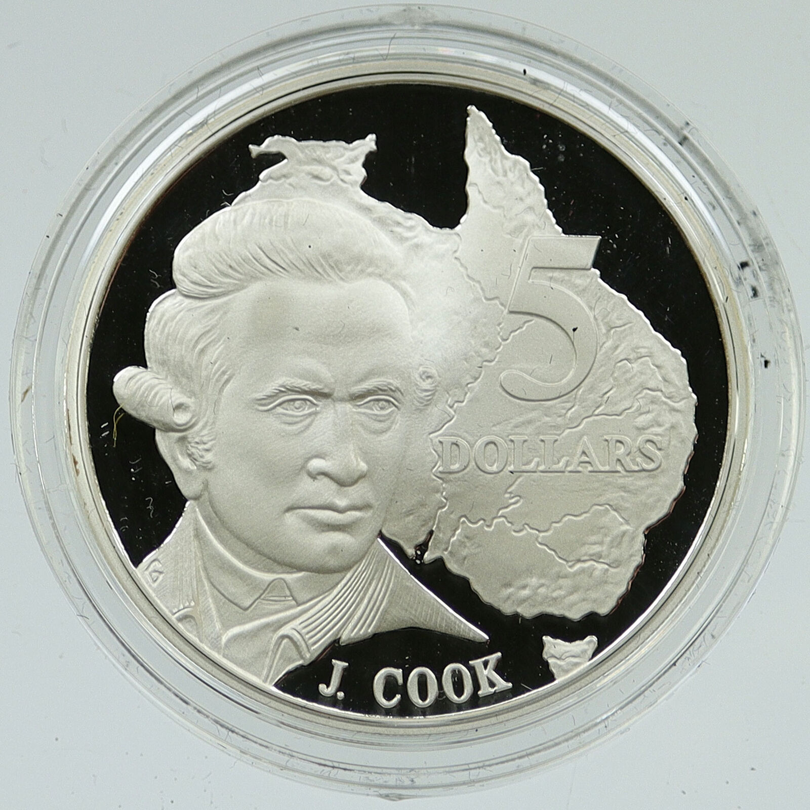 1993 AUSTRALIA UK Elizabeth II James Cook Explorer Proof Silver $5 Coin i116592