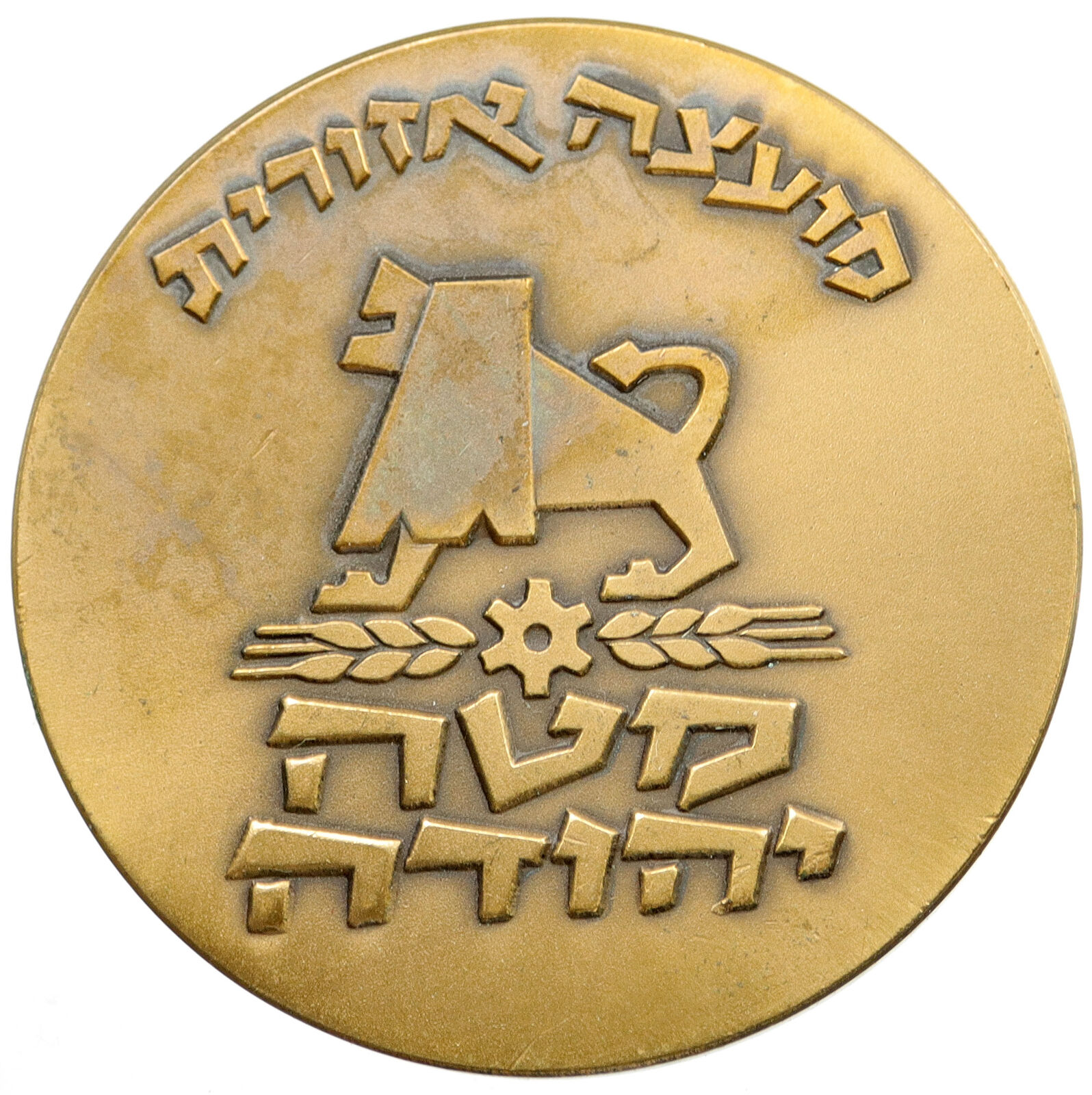 ISRAEL Lion in Hills Family BUILDING Town YEHUDAH Vintage OLD Medal i115072