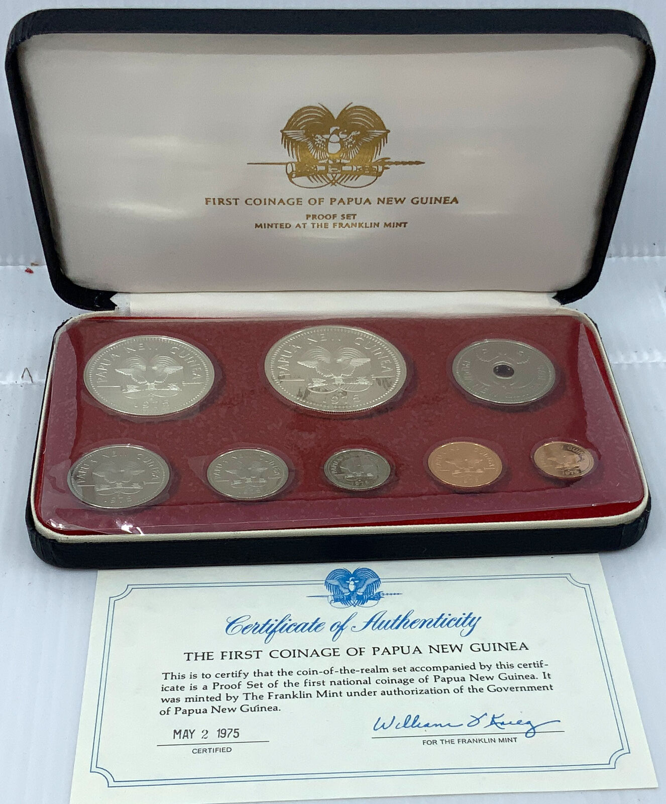 1975 PAPUA NEW GUINEA Exotic Bird Proof Set of 8 Coins 2 are Silver Kina i116658