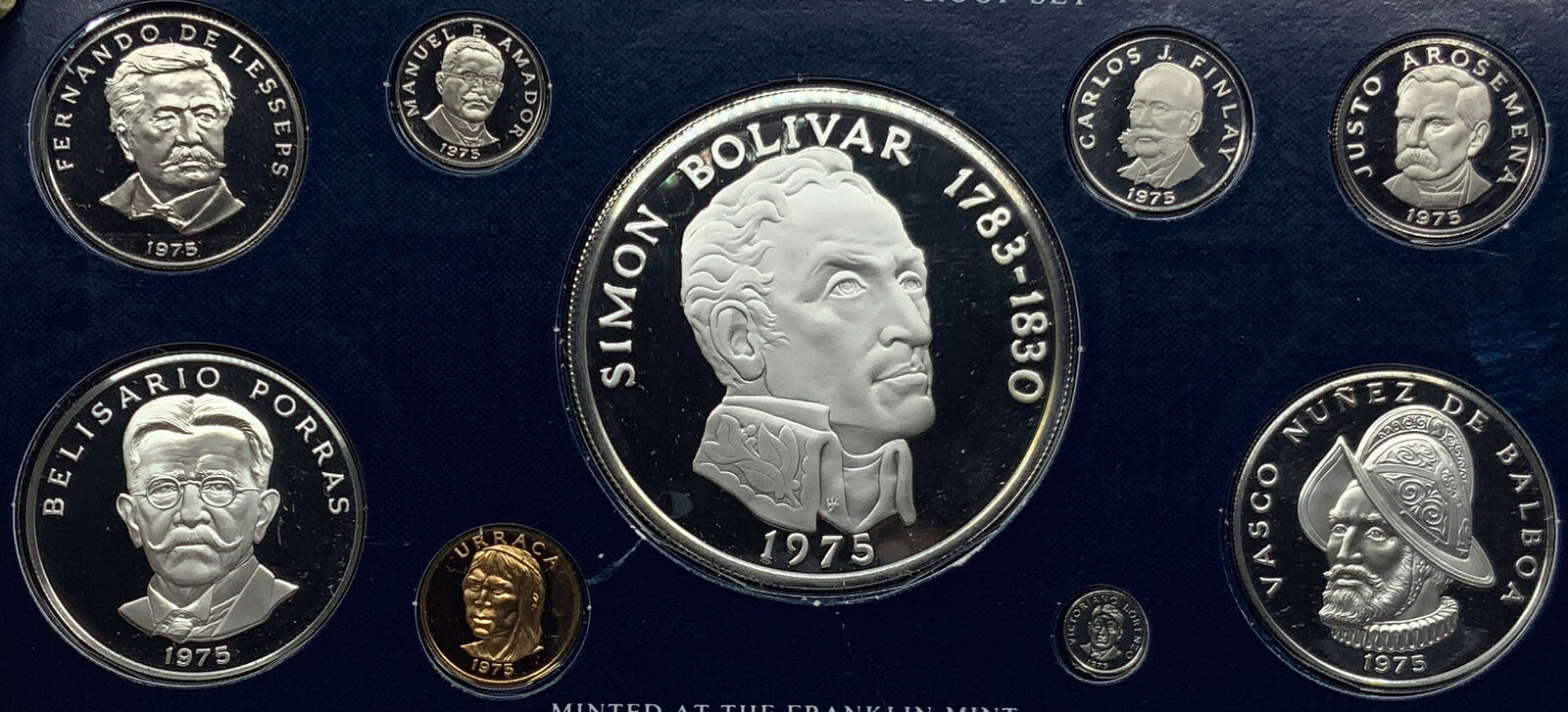 1975 PANAMA Large CONQUISTADOR BALBOA Proof Set of 8 Coins 3 are Silver i116940