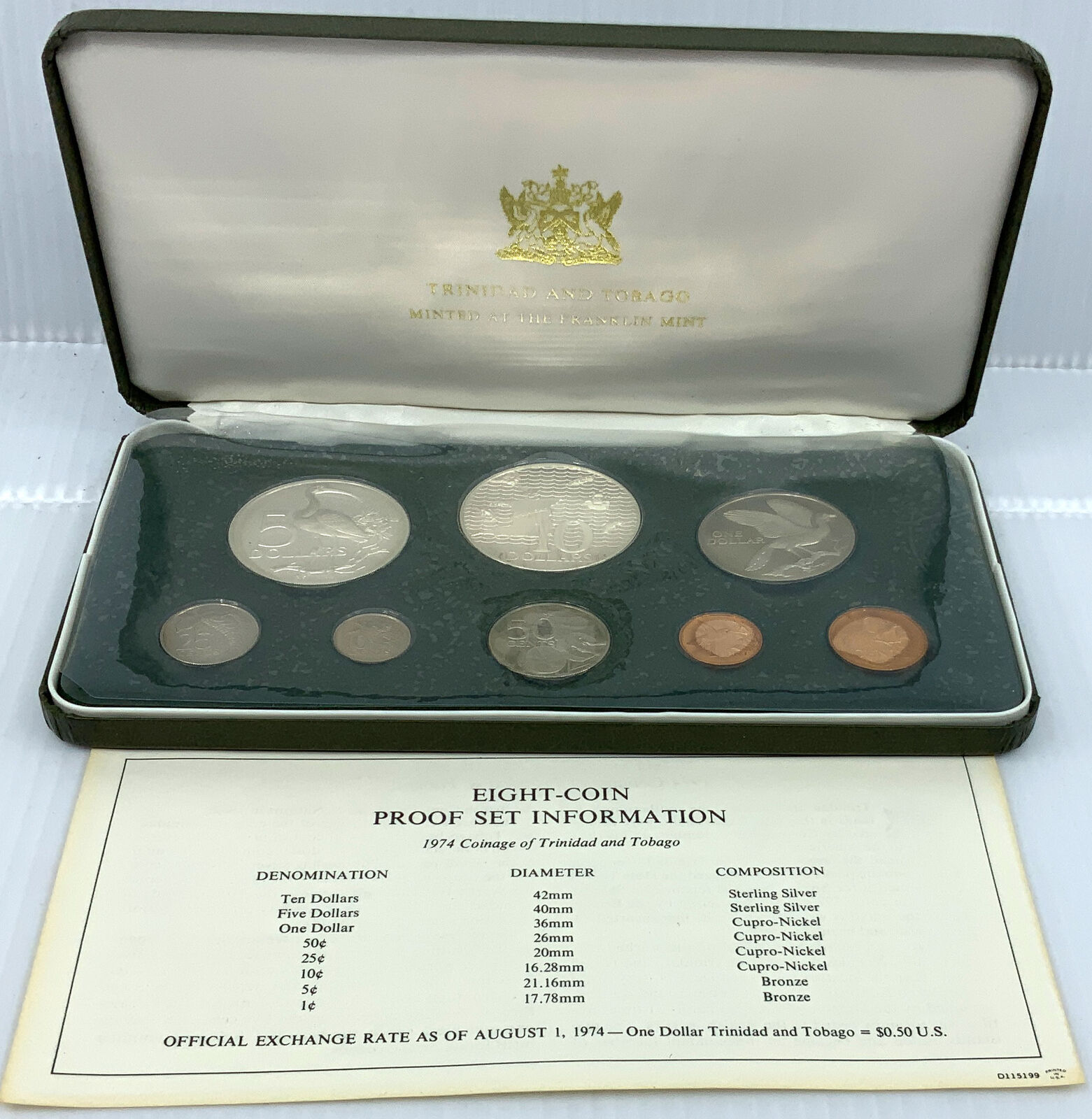1974 TRINIDAD and TOBAGO Islands $10 Proof Set of 8 Coins 2 are Silver i116664