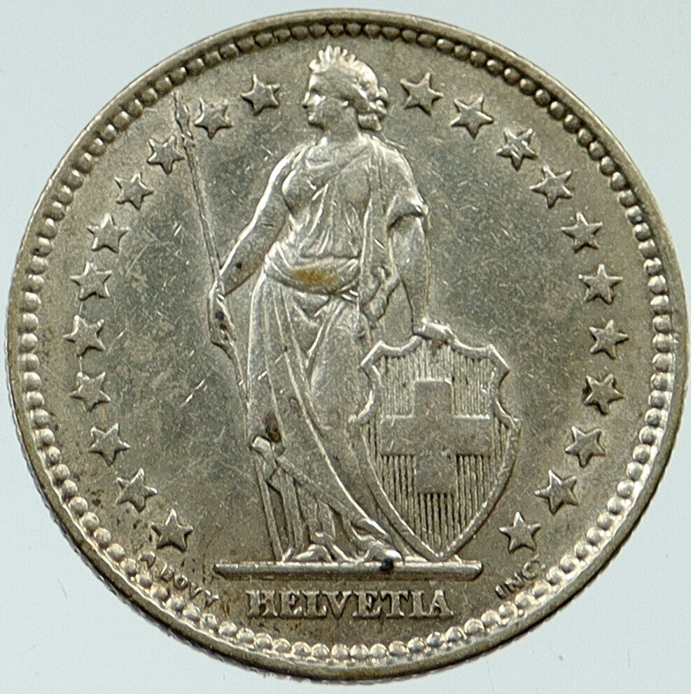 1920 SWITZERLAND - HELVETIA Symbolizes SWISS Nation SILVER 2 Francs Coin i116968