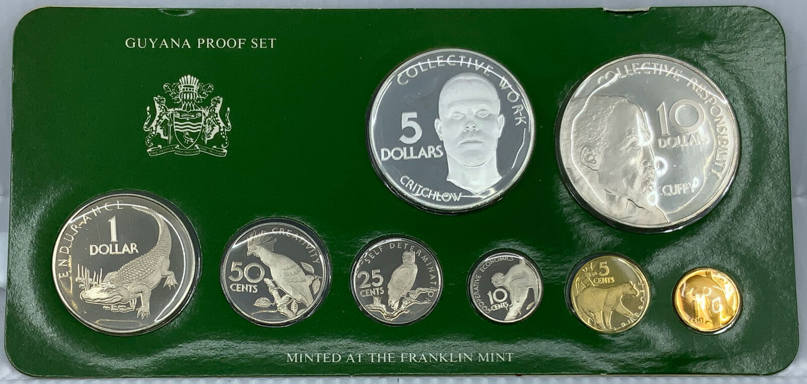 1978 GUYANA HERO Cuffy KOFI KOFFI Set of 8 $10 Proof Coins 2 are Silver i114461