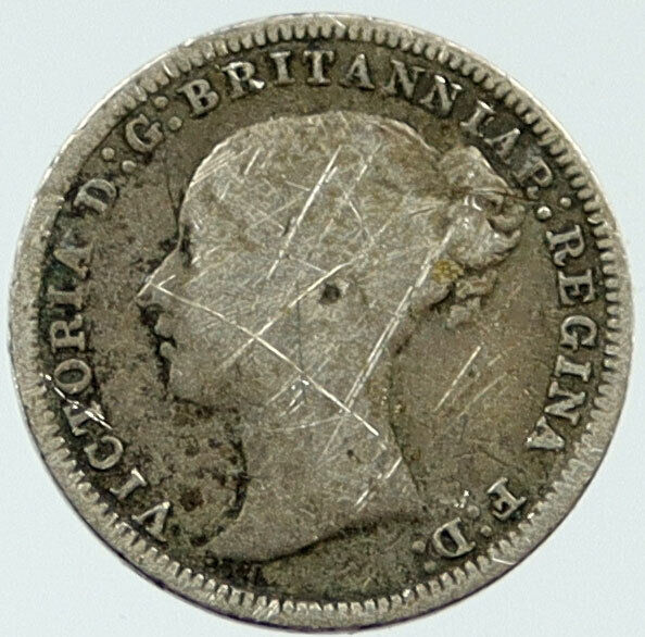 1875 UK Great Britain United Kingdom QUEEN VICTORIA 3 Pence Silver Coin i116971