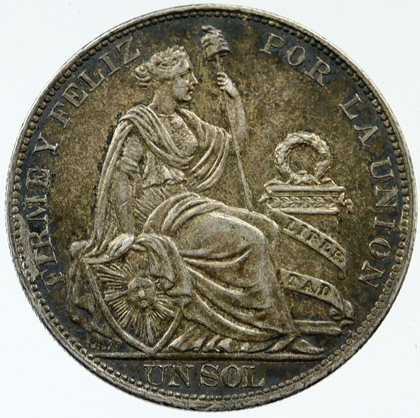 1914 PERU South America 1 SOL Antique BIG Original Silver Peruvian Coin i116953