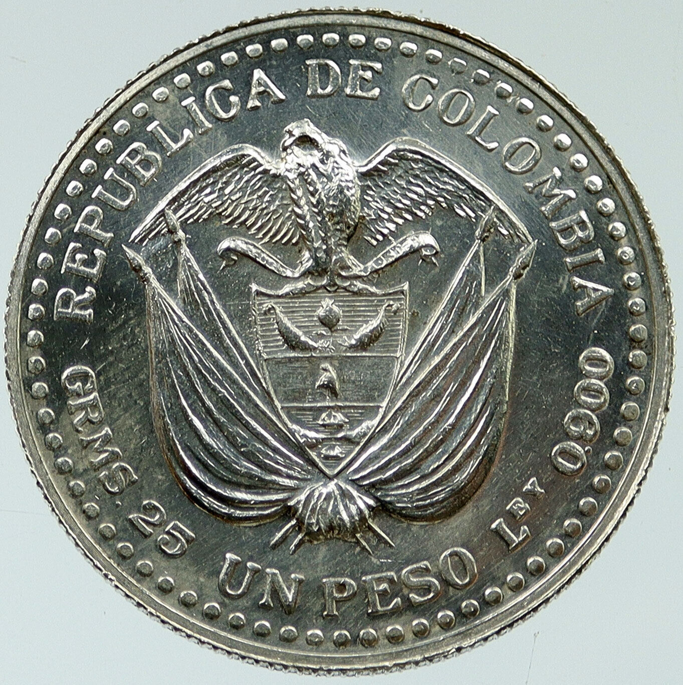 1956 COLUMBIA 200 Yr POPAYAN MINT GATE Condor Vintage Silver Peso Coin i116956