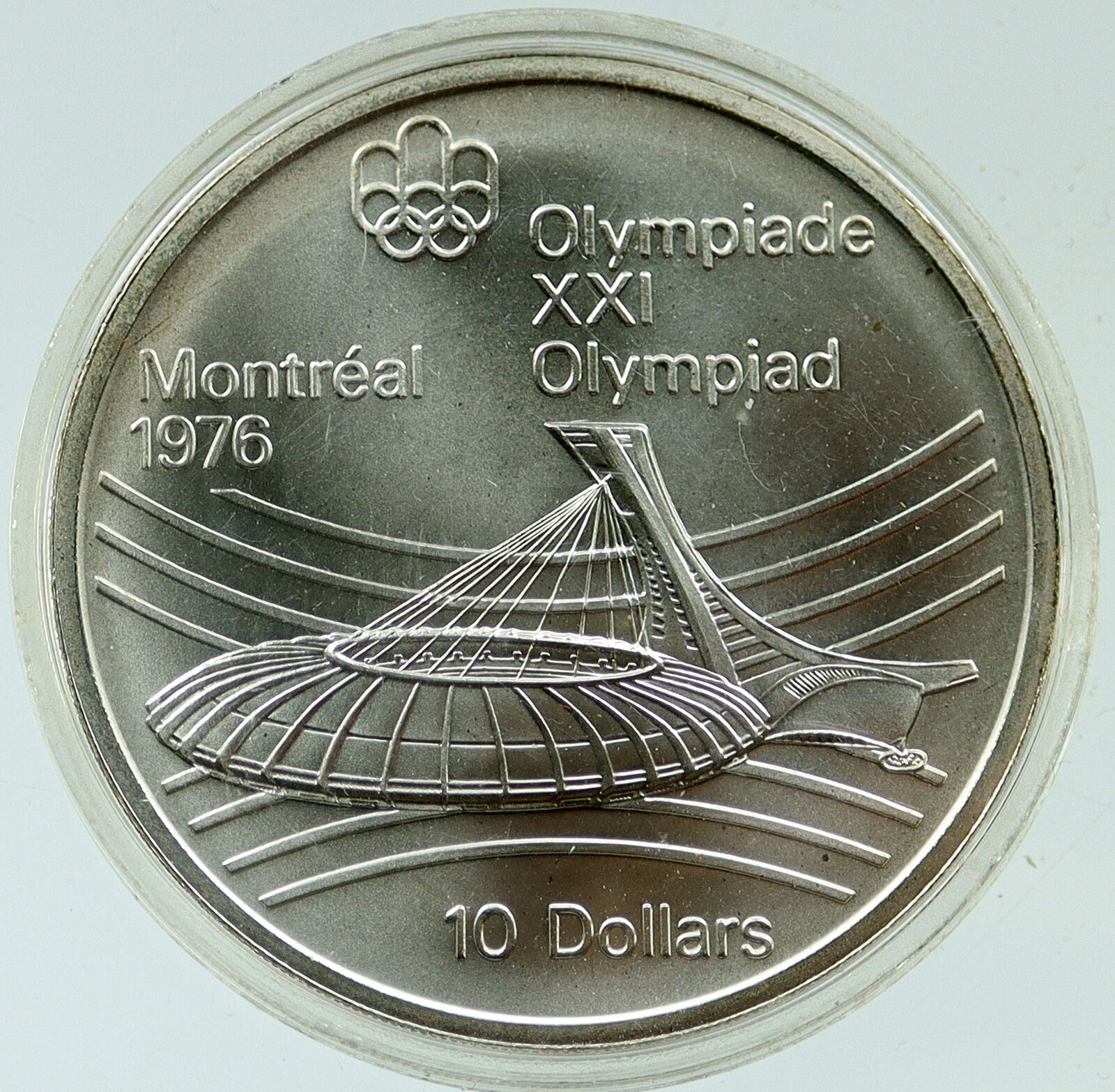 1976 CANADA Elizabeth II Olympic Montreal STADIUM Old BU Silver $10 Coin i116926