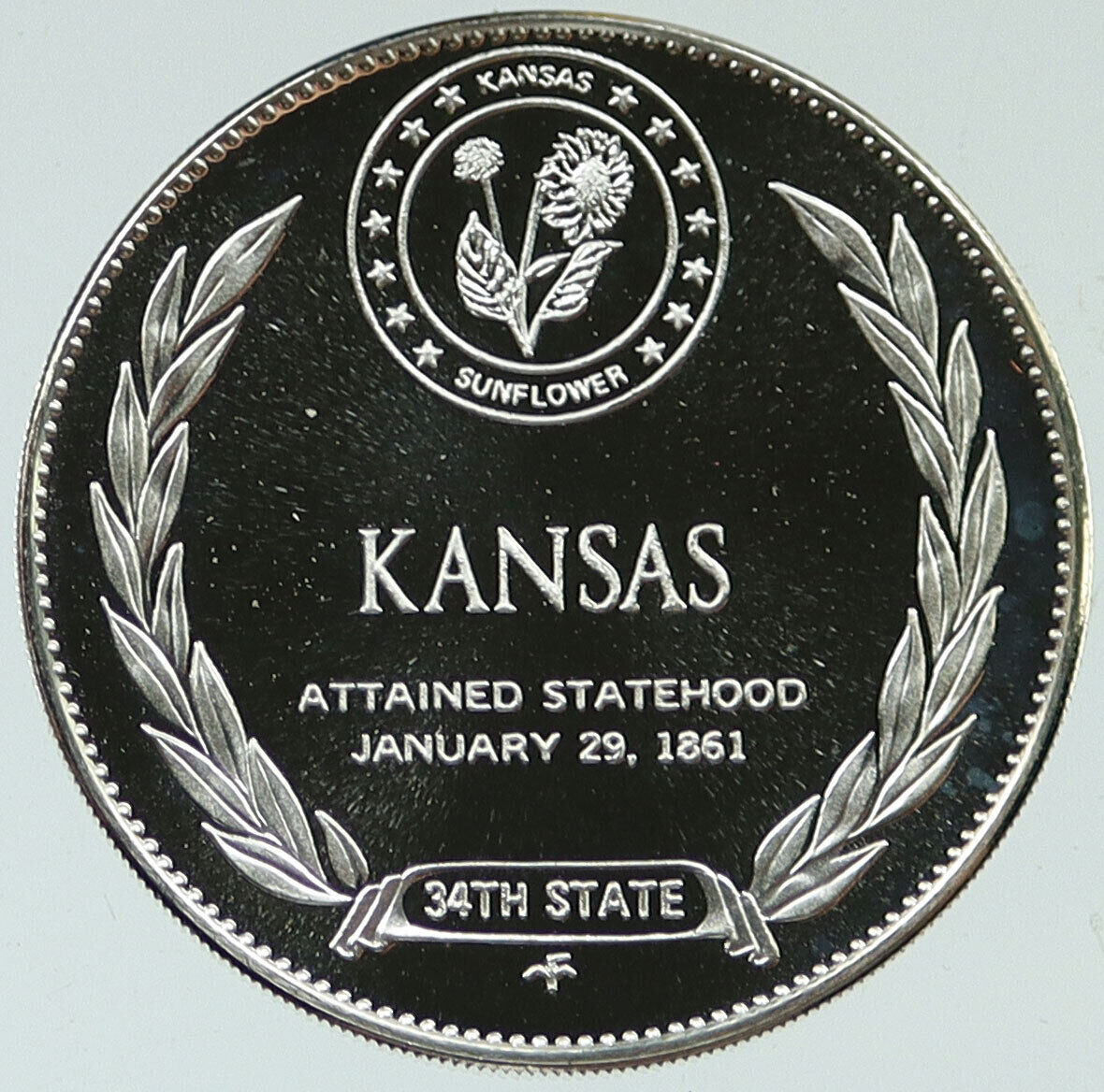 1969 US USA - STATES OF THE UNION Kansas FM Vintage Proof Silver Medal i116921