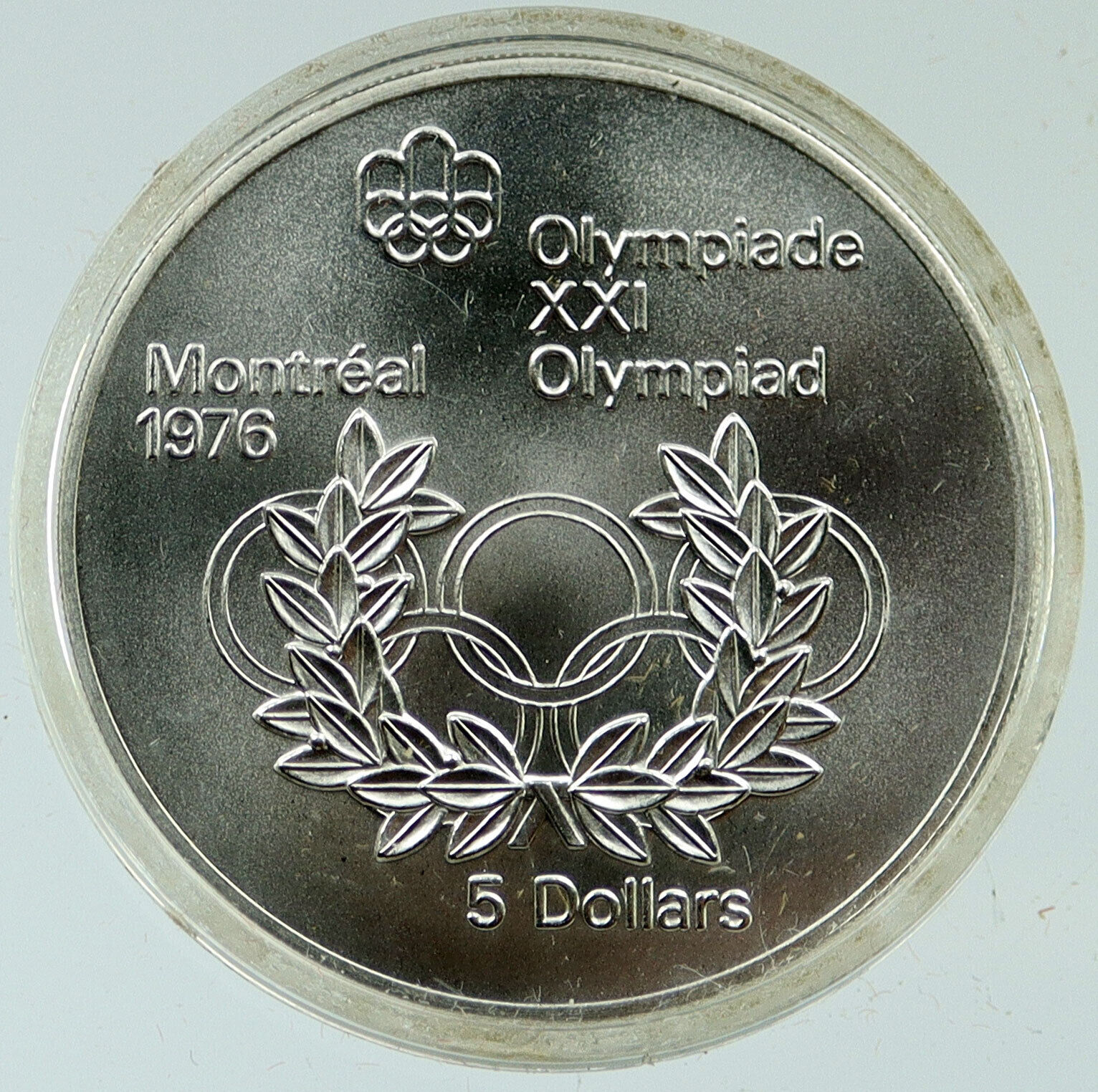 1974 CANADA UK Elizabeth II Olympics Montreal RINGS BU Silver $5 Coin i116937