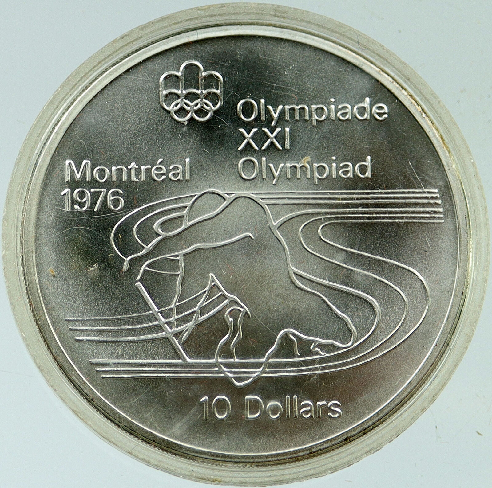 1975 CANADA UK Elizabeth II Olympics Montreal Paddler BU Silver $10 Coin i116928