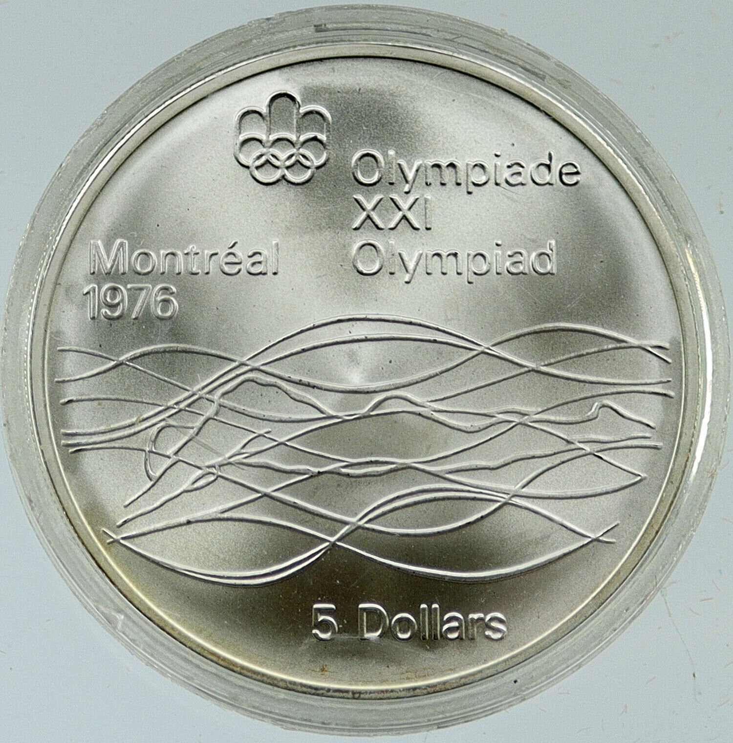 1975 CANADA Elizabeth II Olympics Montreal Swimming BU Silver $5 Coin i116931