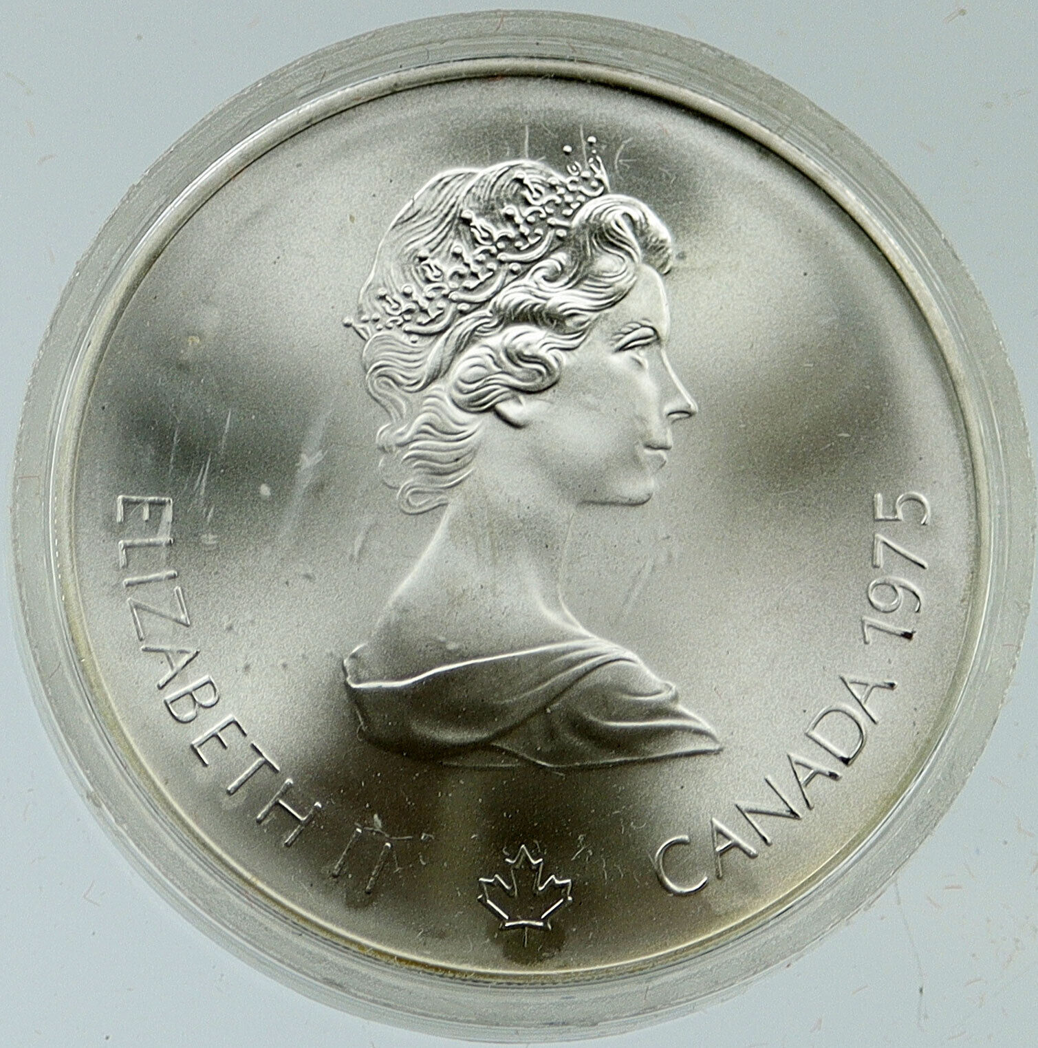 1975 CANADA Elizabeth II Olympics Montreal Swimming BU Silver $5 Coin i116931