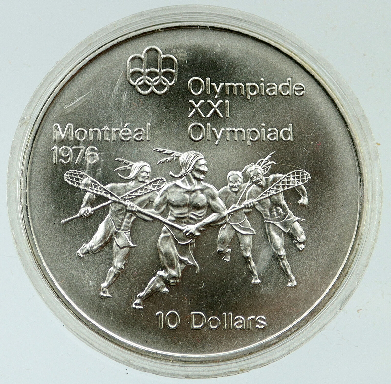 1974 CANADA Elizabeth II Olympics Montreal Lacrosse BU Silver $10 Coin i116938