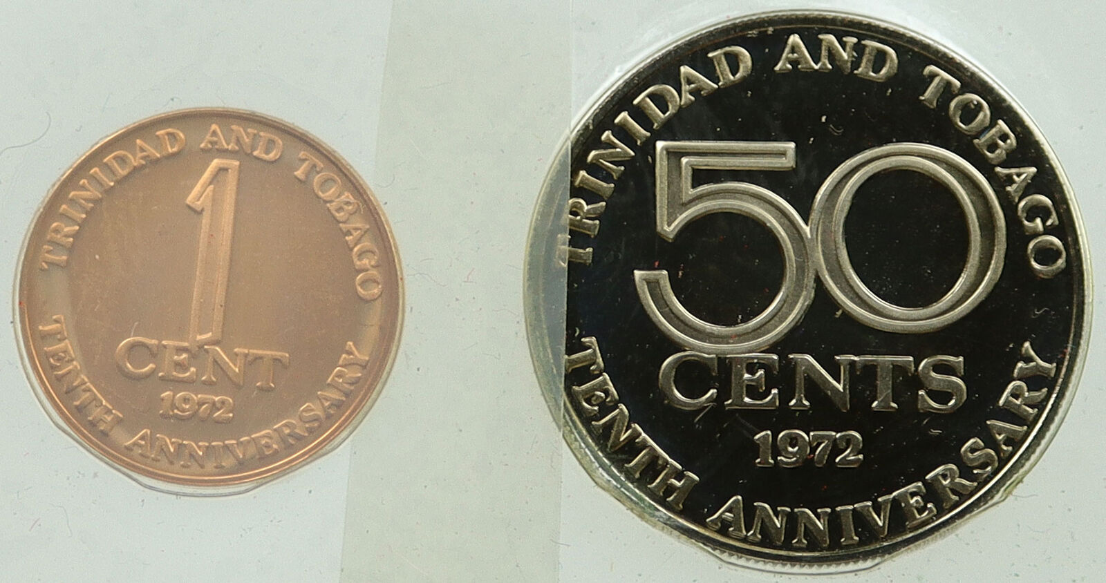 1972 TRINIDAD and TOBAGO Islands Old Proof Set of 2 Coins 50 C & 1 Cent i116049