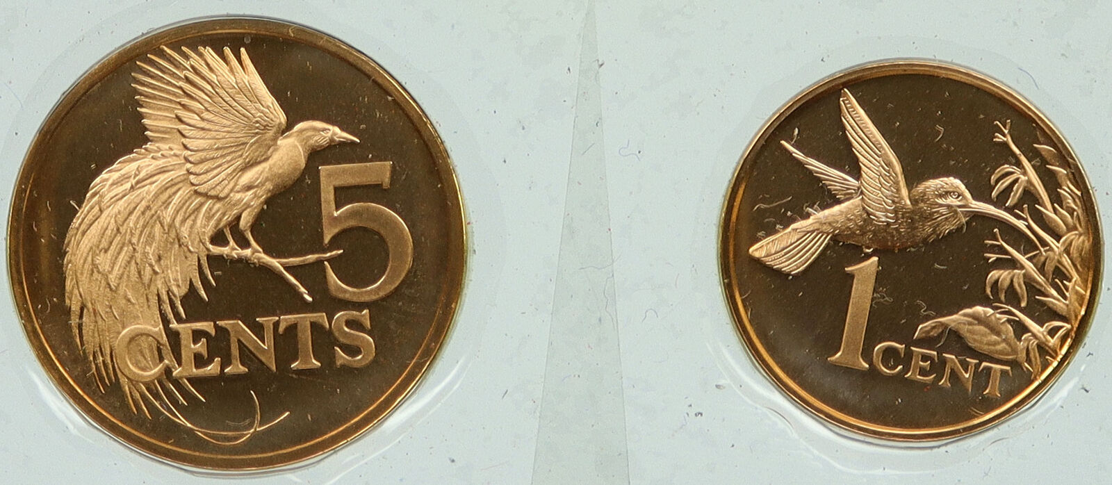 1974 TRINIDAD and TOBAGO Islands Vintage Proof Set of 2 Coins 5 & 1 Cent i116046