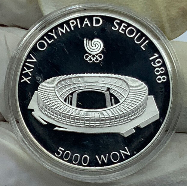 1987 SOUTH KOREA Seoul 1988 OLYMPICS Stadium Proof Silver 5000 Won Coin i116700