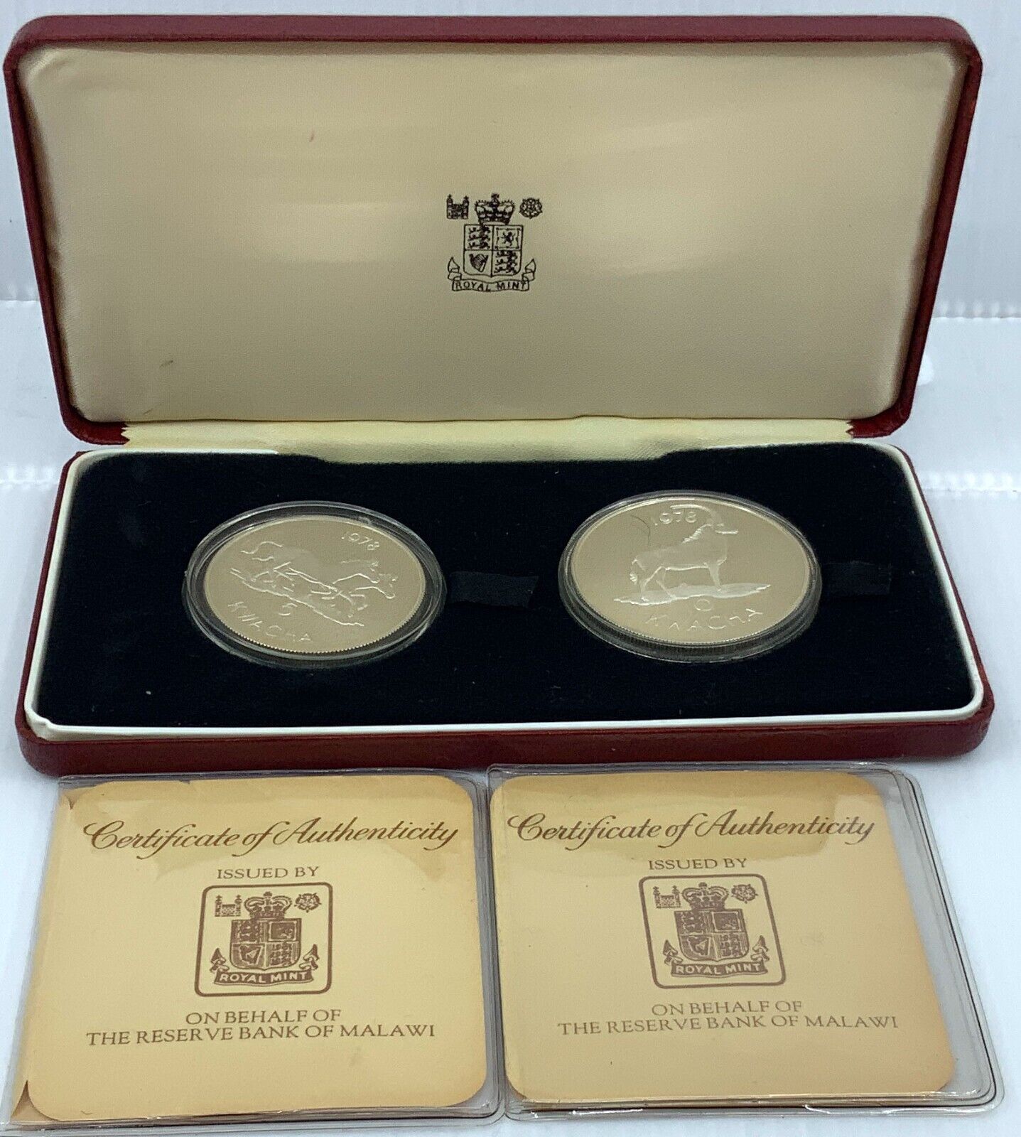 1978 MALAWI President Kamuzu Banda Proof Silver 10 & 5 Kwacha 2 Coin Set i116832