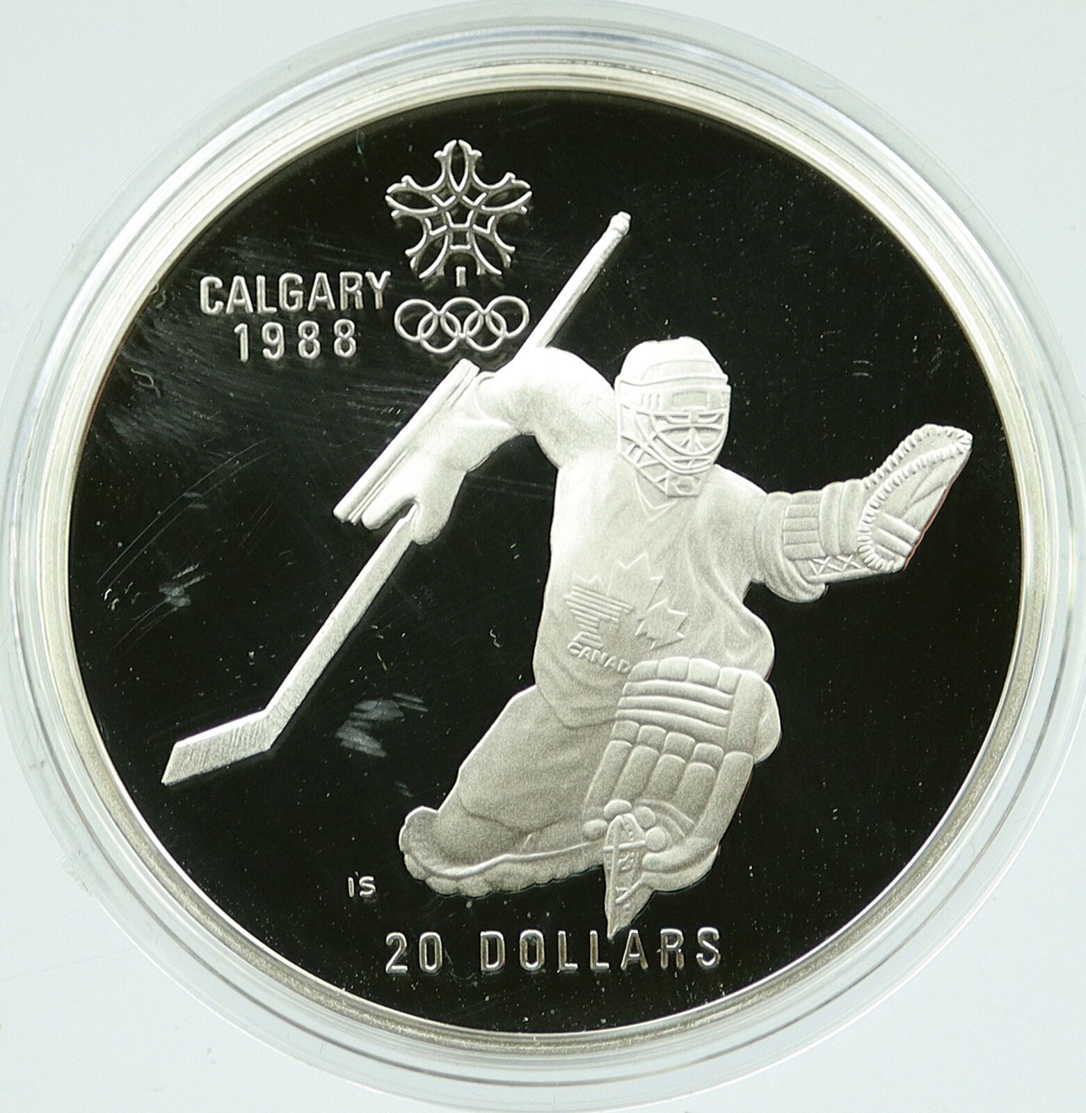 1986 CANADA for 1988 CALGARY OLYMPICS HOCKEY Old Proof Silver $20 Coin i117255