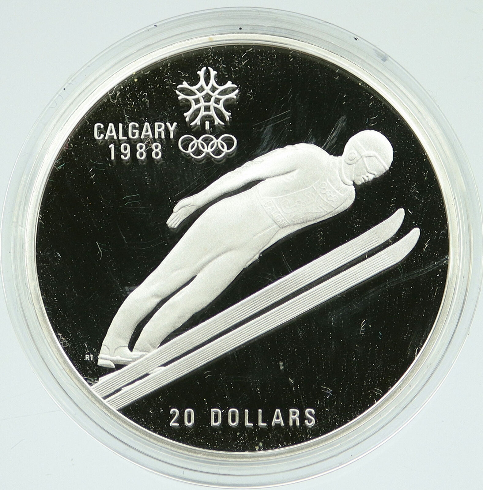 1987 CANADA 1988 CALGARY OLYMPICS Ski Jumping OLD Proof Silver $20 Coin i117257