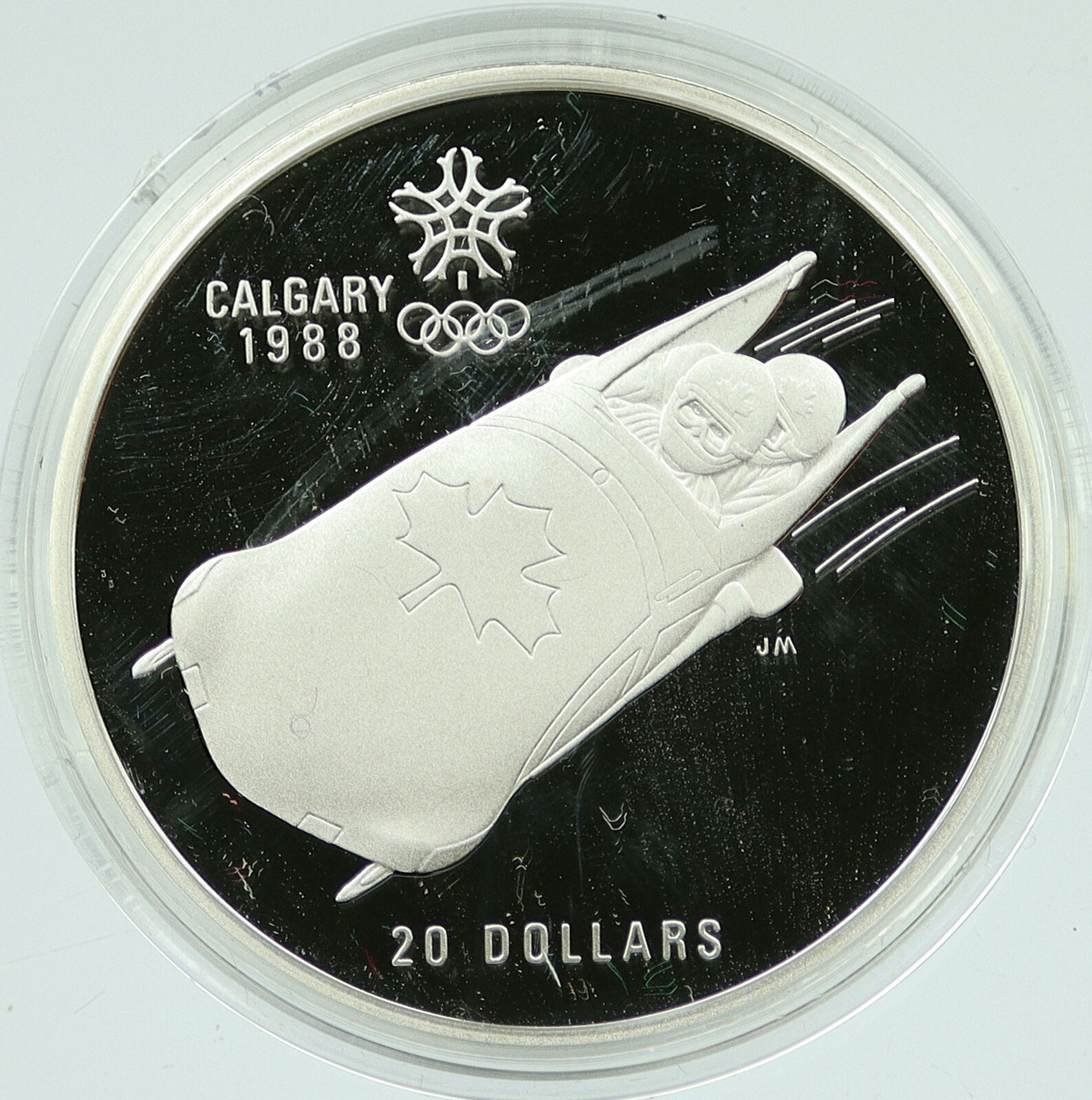 1987 CANADA 1988 CALGARY OLYMPICS Bobsled LUGE Old Proof Silver $20 Coin i117256
