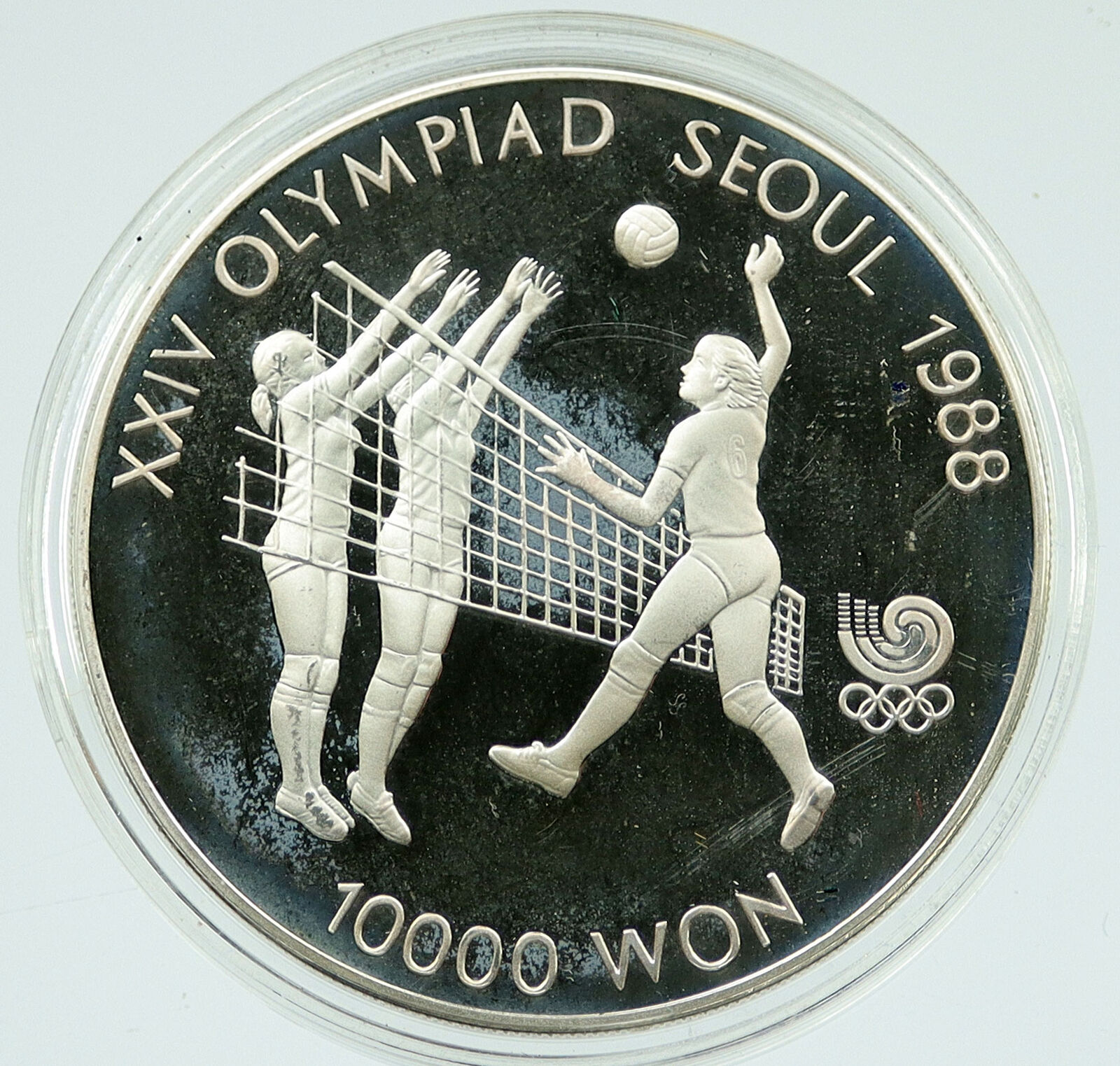 1987 SOUTH KOREA Seoul OLYMPIC Volleyball Proof Silver 10000 Won Coin i117261