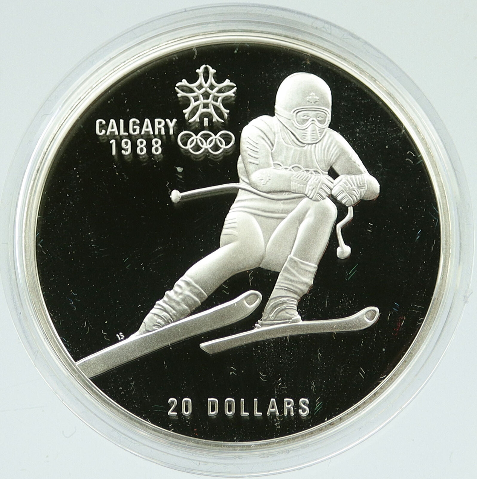 1985 CANADA Old 1988 CALGARY OLYMPICS Skiing OLD Proof Silver $20 Coin i117260