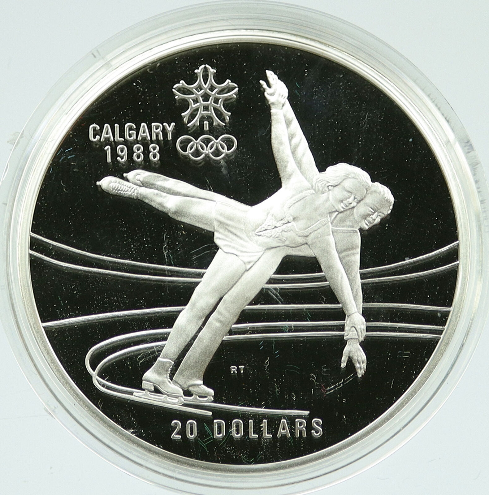1987 CANADA 1988 CALGARY OLYMPICS Ice Skating OLD Proof Silver $20 Coin i117259