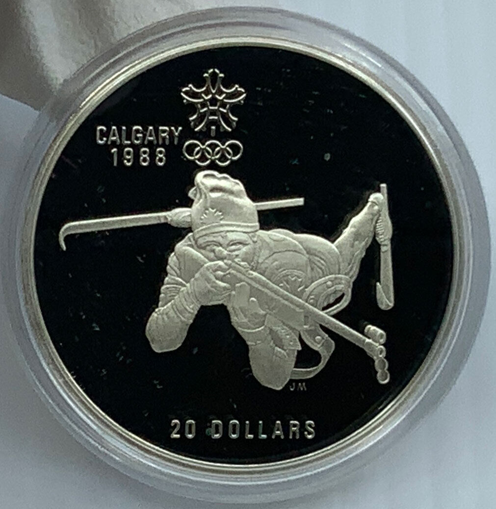 1986 CANADA Old 1988 CALGARY OLYMPICS BIATHLON Proof Silver $20 Coin i117388