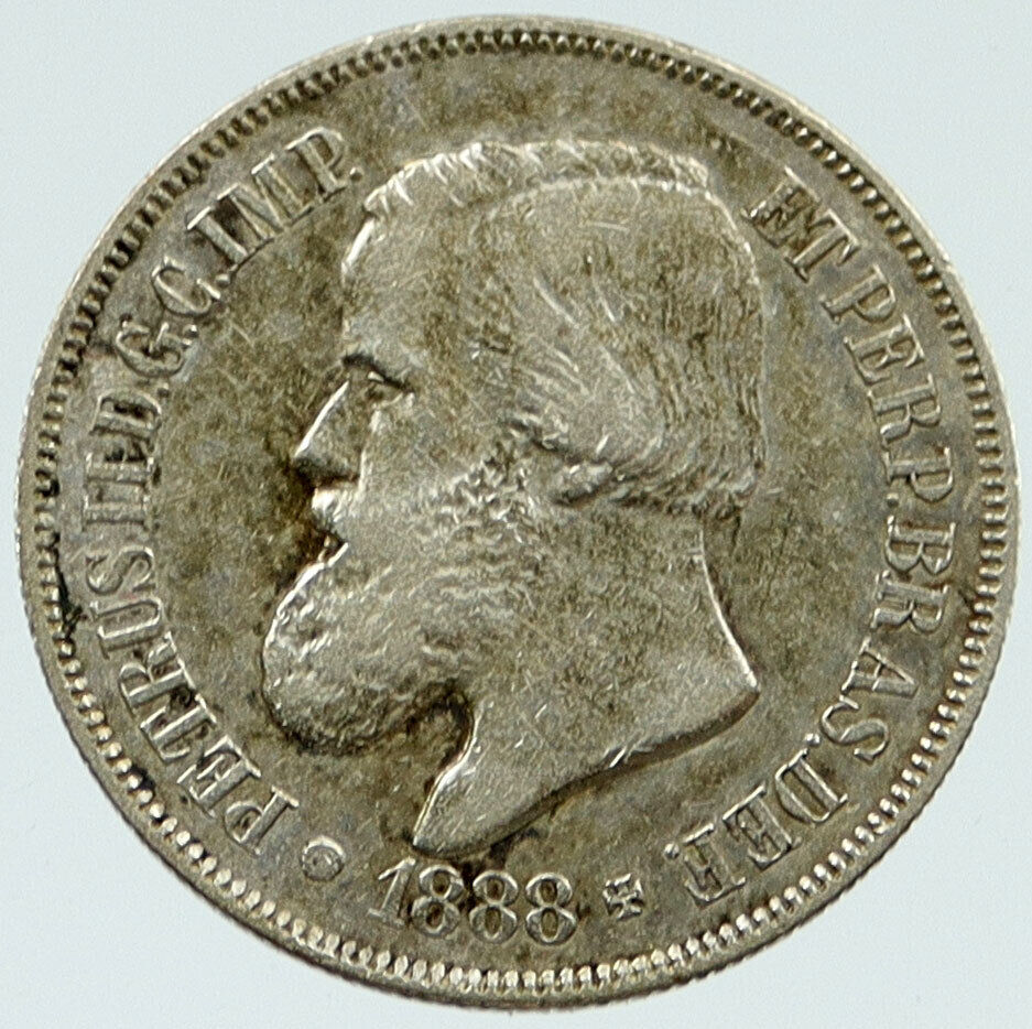 1888 BRAZIL w King Dom Pedro II Antique Brazilian Silver 500 Reis Coin i117202
