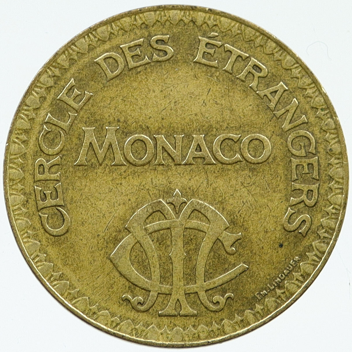 1910-20 MONACO Casino Chip CERCEL DES ENTRANGERS Old 10 Franc Medal Coin i117190