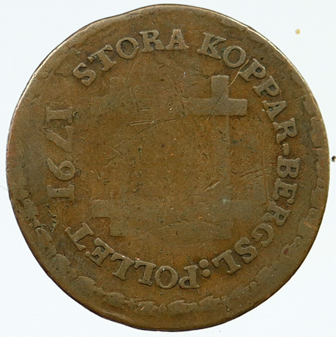 1791 Sweden KING GUSTAV III Square Crowned Swedish Arms Old 6 Öre Coin i117200