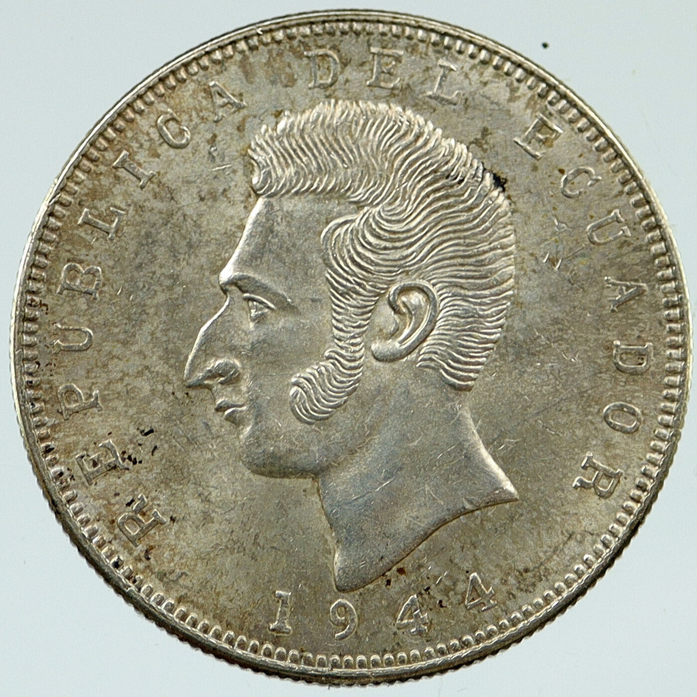 1944 ECUADOR Antonio Jose de Sucre y Alcala VINTAGE Silver 5 Sucres Coin i117221