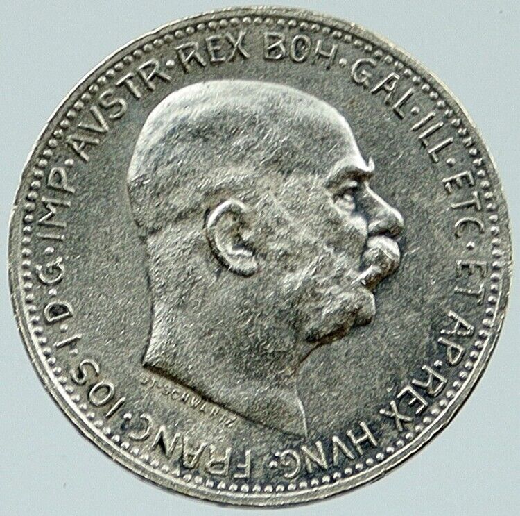 1915 AUSTRIA w KING FRANZ JOSEPH I Eagle VINTAGE Old Silver Corona Coin i117242