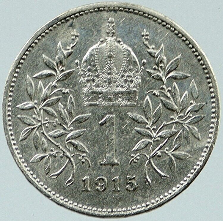 1915 AUSTRIA w KING FRANZ JOSEPH I Eagle VINTAGE Old Silver Corona Coin i117242