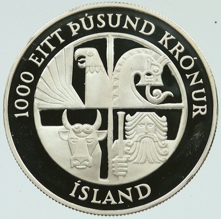 1974 ICELAND FOUR SPIRITS Old VIKINGS Proof Silver 1000 Kronor Coin i117233