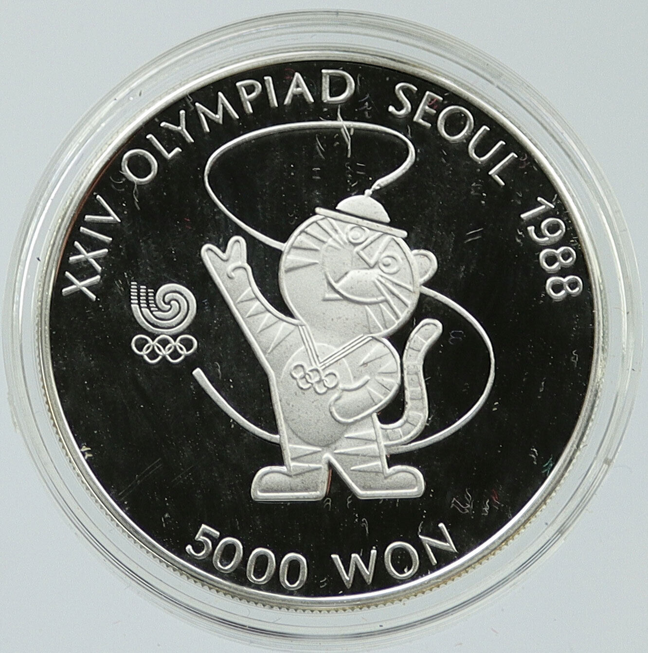 1986 SOUTH KOREA Seoul 1988 OLYMPICS MASCOT Proof Silver 5000 Won Coin i117464