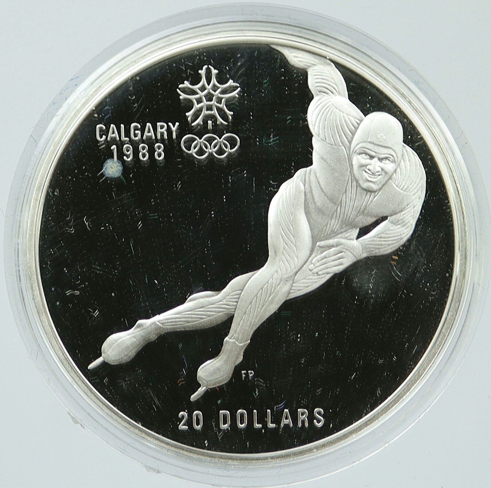1985 CANADA 1988 CALGARY OLYMPICS Speed Skating Proof Silver $20 Coin i117463