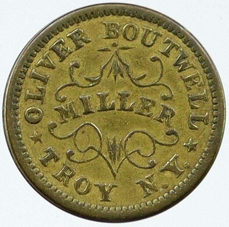 1863 UNITED STATES Troy NY Miller Oliver Boutwell ANTIQUE Trade Token i117239